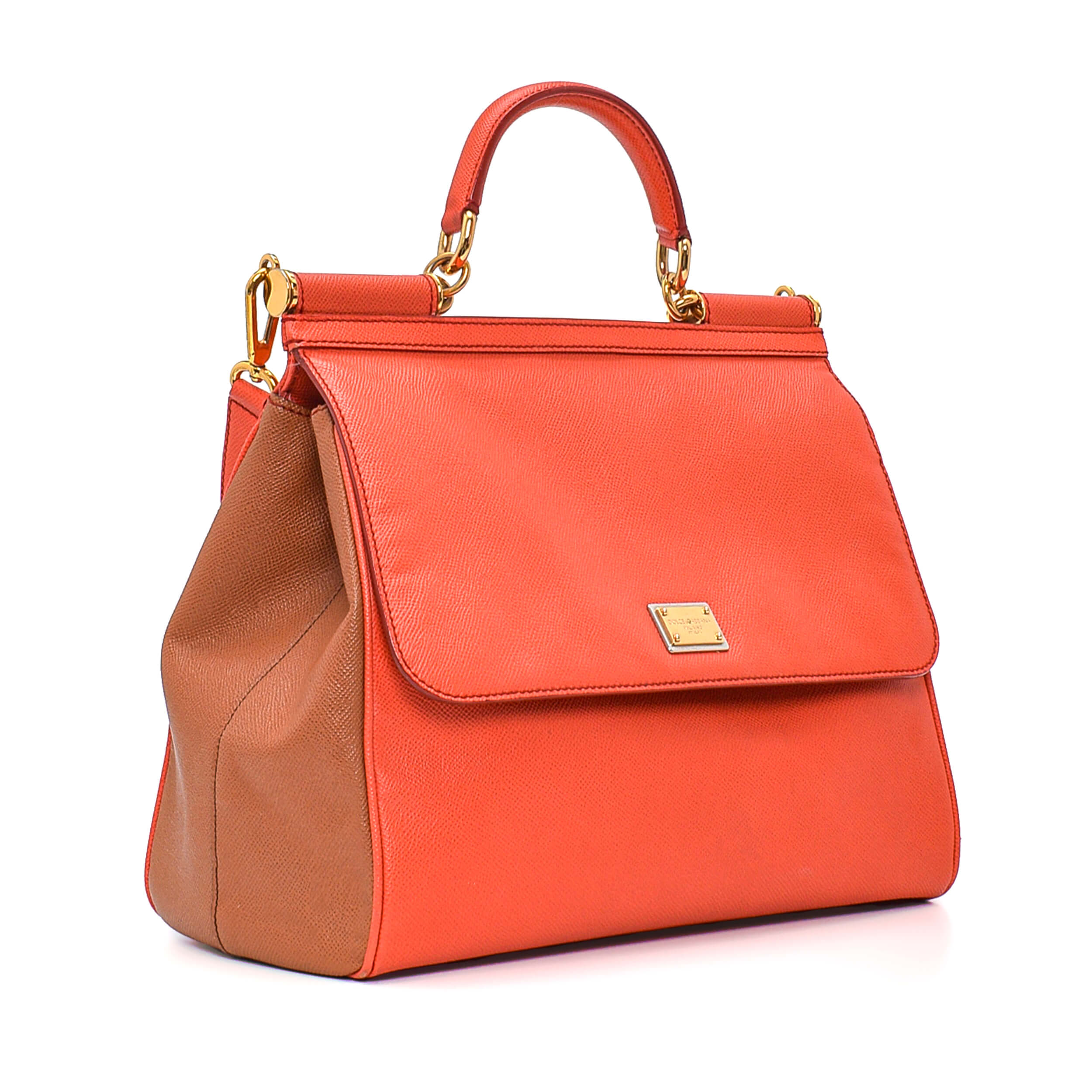 Dolce&Gabbana - Coral&Brown Leather Large Sicily Bag